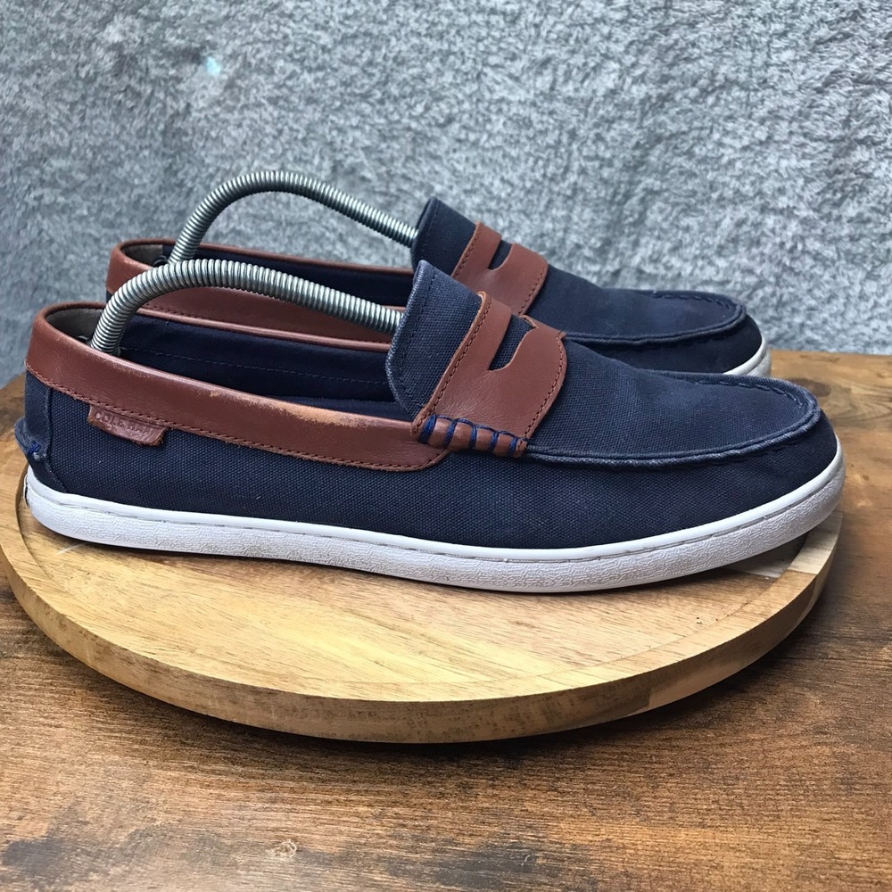 Cole Haan Nantucket Loafer II Mens 11M Navy Canvas Slip On Driving Moc Boat Shoe
